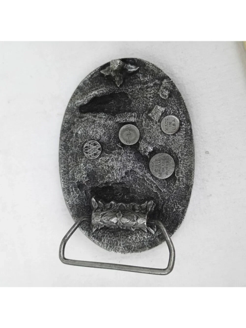 Vintage Bergamot Brass Works Belt Buckle Native Americans 1984 USA Enamel Pewter